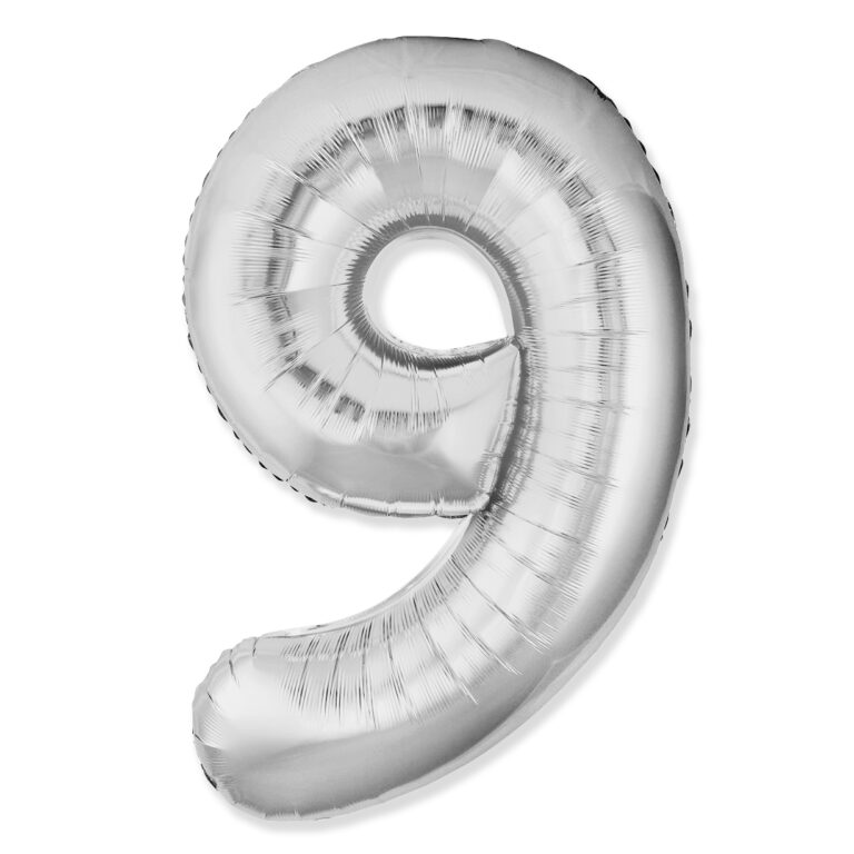 Шар (40''/102 см) Цифра, 9 Slim, Серебро (Flexmetal)