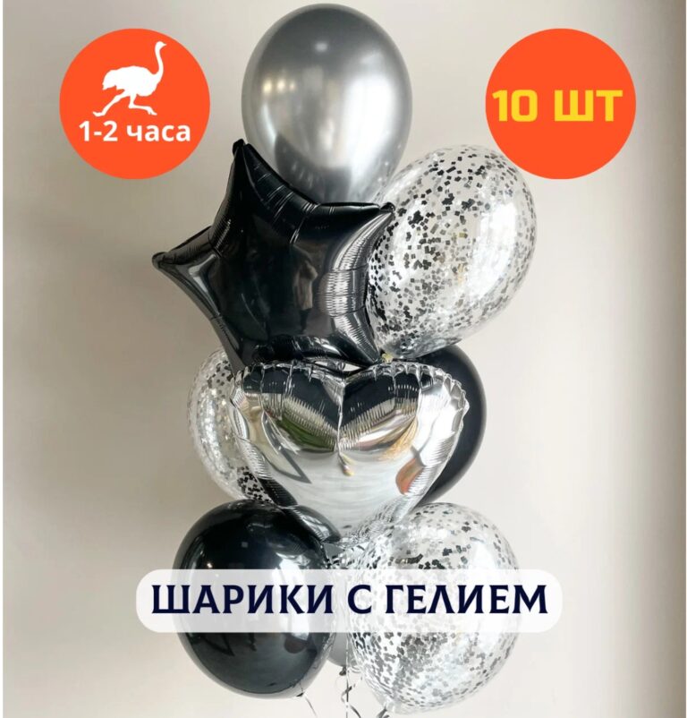 Шарики воздушные на день рождения, воздушные шары с гелием, шары с днем рождения, набор шаров для мужчины Черно-серебристый перламутр