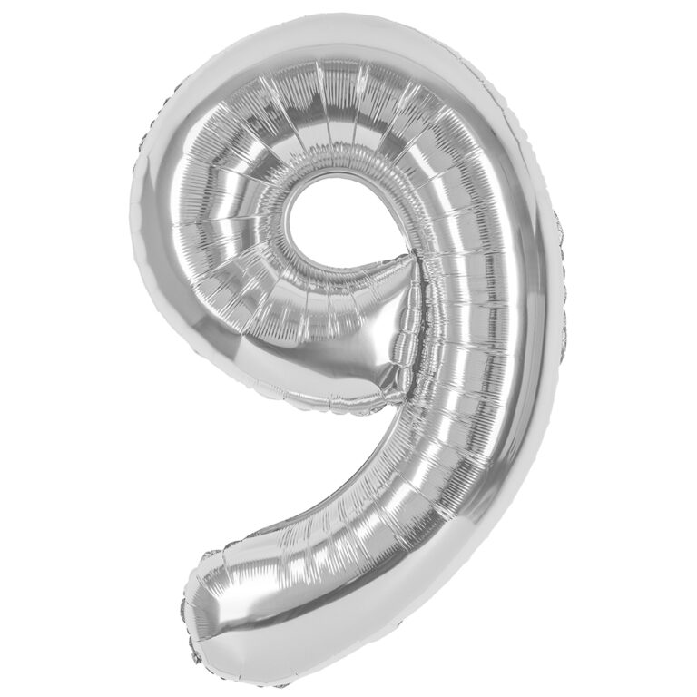 Шар (40''/102 см) Цифра, 9, Серебро, Металлик (Смайлберри)