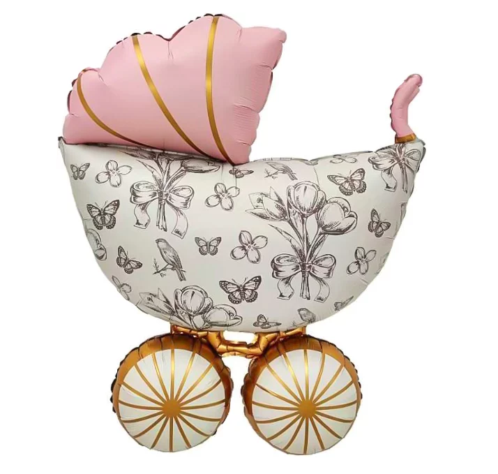 Шар (36''/91 см) Фигура, Коляска Ретро, Мятный,Сатин, 1 шт.