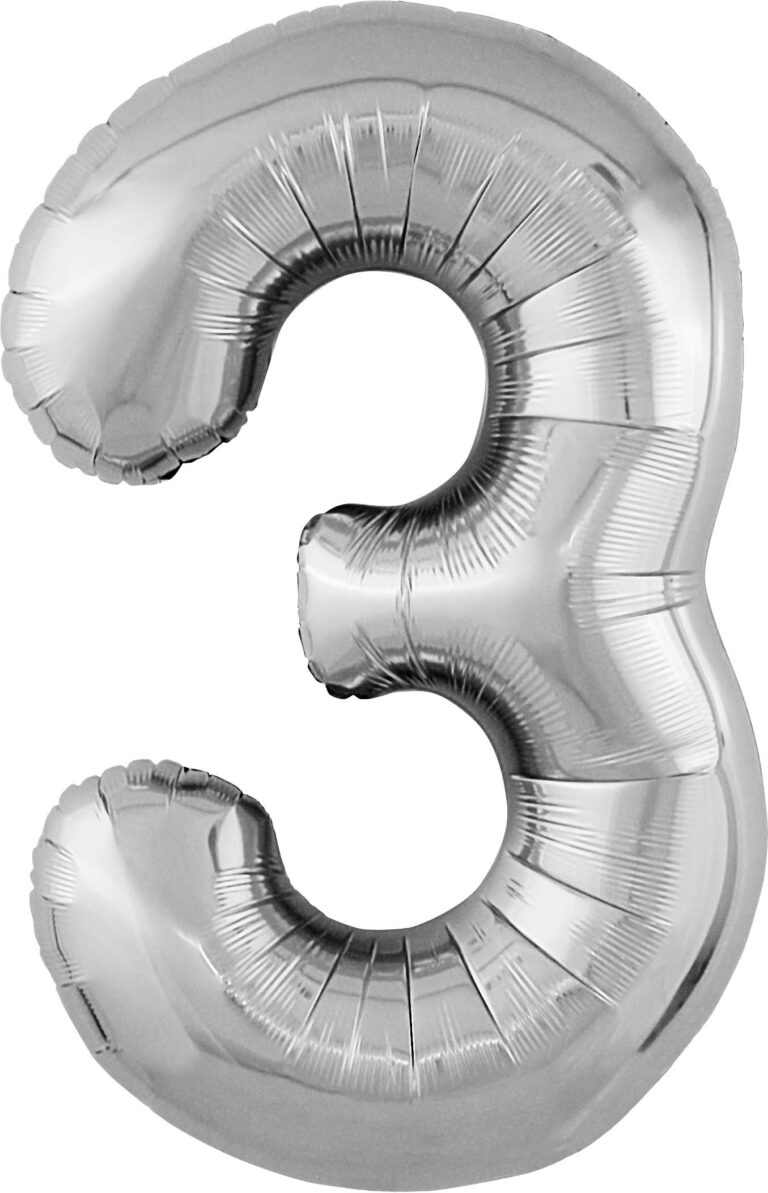 Шар (40''/102 см) Цифра, 3 Slim, Серебро (Agura)