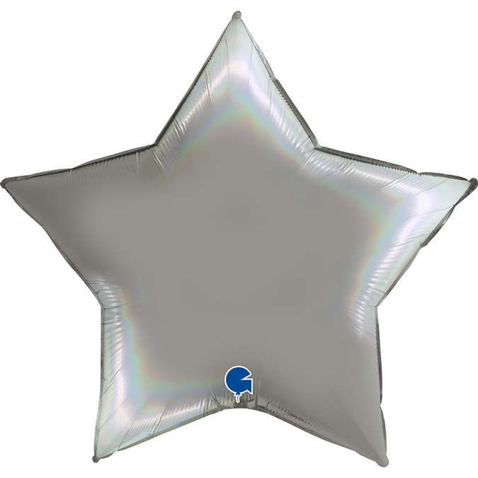 Шар (18''/46 см) Звезда, Серебро, Голография (Grabo)