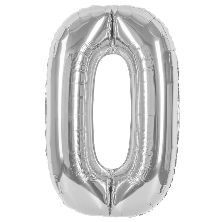 Шар (40''/102 см) Цифра, 0, Серебро, Металлик (Смайлберри)