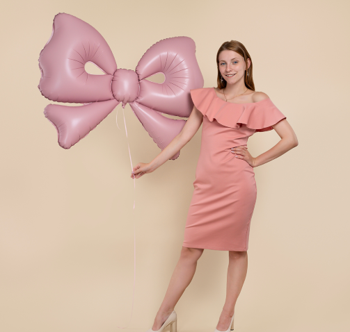 Шар (50''/127 см) Фигура, Бант, Розовый, Сатин, 1 шт