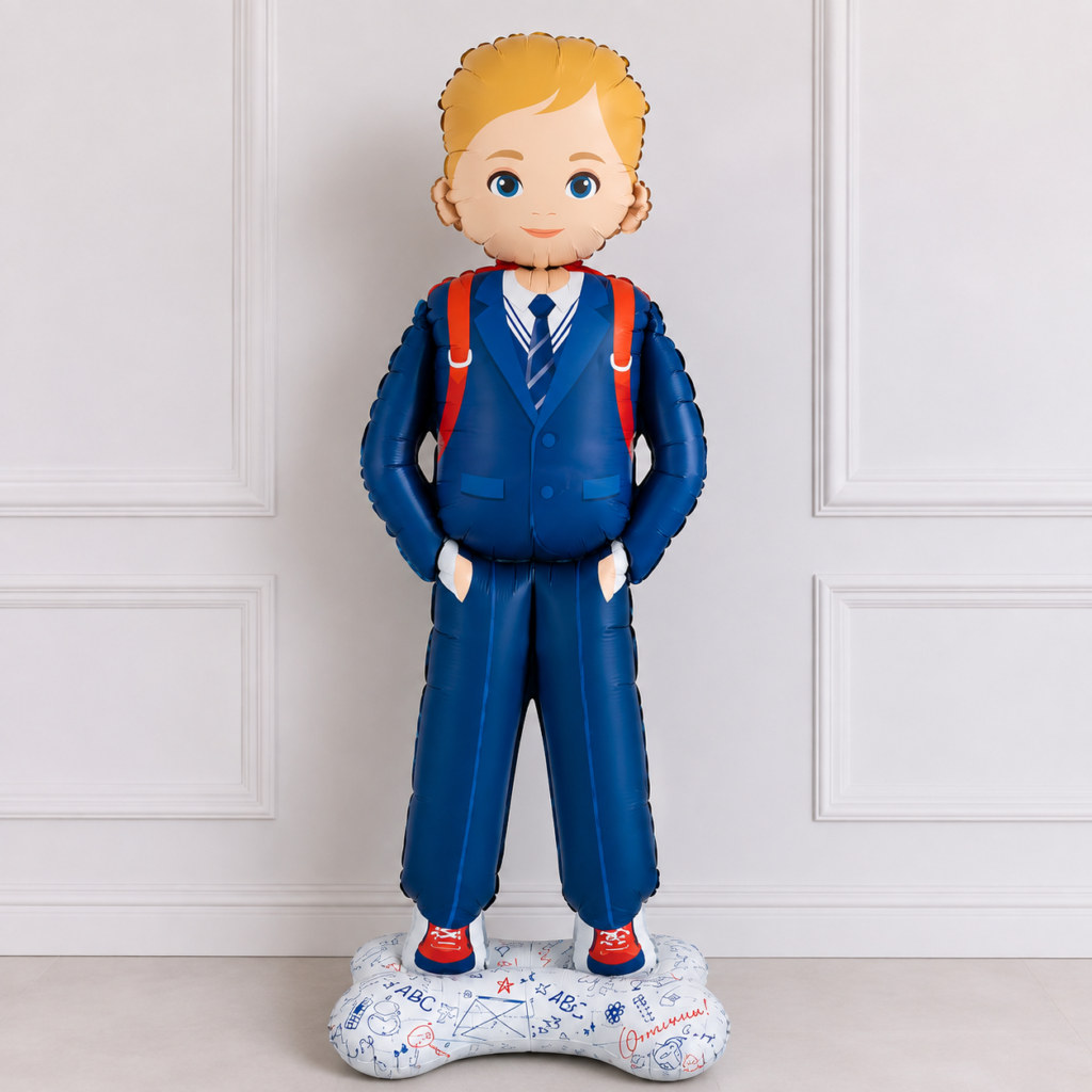 Шар 3D (73''/185 см) Фигура на подставке, Школьник, Ученик Мальчик, Сатин