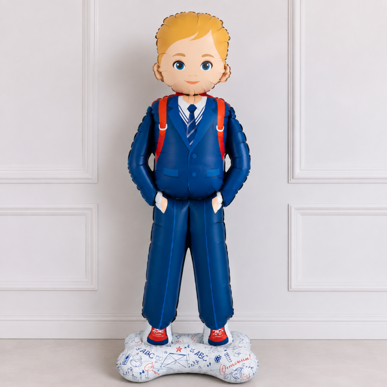 Шар 3D (73''/185 см) Фигура на подставке, Школьник, Ученик Мальчик, Сатин