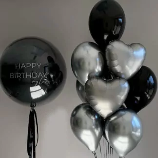 Набор шаров черных и серебро с большим шаром